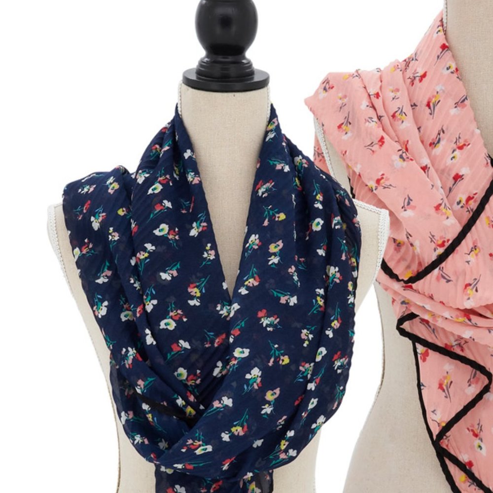 Navy Blue Floral Ruffled Scarf